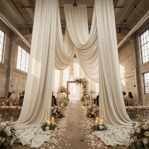 2 Panels 5ftx30ft Beige Ceiling Drapes for Wedding Parties