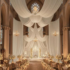 2 Panels 5ftx30ft Beige Ceiling Drapes for Wedding Parties, alternate view 3