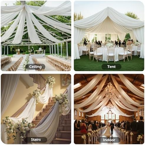 2 Panels 5ftx30ft Ivory Ceiling Drapes for Wedding Parties, alternate view 4