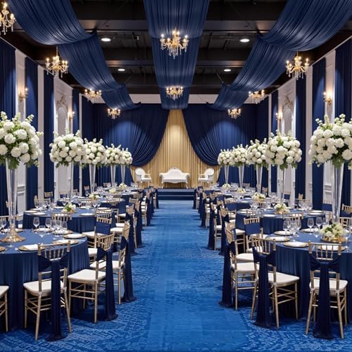 2 Panels 5ftx30ft Navy Blue Ceiling Drapes for Wedding Parties, alternate view 2
