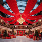 2 Panels 5ftx30ft Red Ceiling Drapes for Christmas Parties