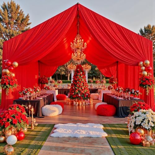 2 Panels 5ftx30ft Red Ceiling Drapes for Christmas Parties, alternate view 3
