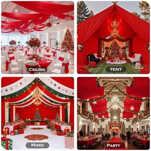 2 Panels 5ftx30ft Red Ceiling Drapes for Christmas Parties, alternate view 4