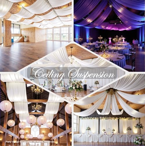 2 Panels 5ftx30ft White Ceiling Drapes for Wedding Parties, alternate view 4