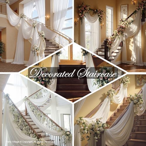 2 Panels 5ftx30ft White Ceiling Drapes for Wedding Parties, alternate view 5