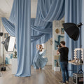 2 Panels 5x20ft Dusty Blue Ceiling Drapes for Wedding Parties, Wrinkle Free Thick Polyester 20ft Extra Long