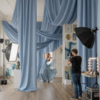 2 Panels 5x20ft Dusty Blue Ceiling Drapes for Wedding Parties, Wrinkle Free Thick Polyester 20ft Extra Long