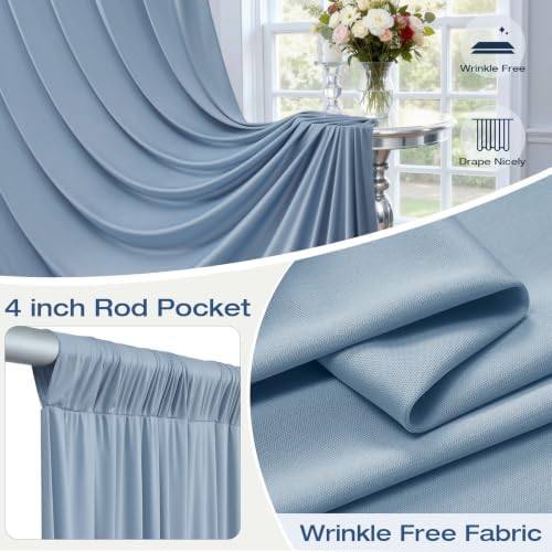 2 Panels 5x20ft Dusty Blue Ceiling Drapes for Wedding Parties, Wrinkle Free Thick Polyester 20ft Extra Long, alternate view 2