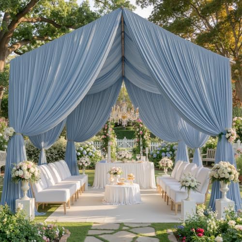 2 Panels 5x20ft Dusty Blue Ceiling Drapes for Wedding Parties, Wrinkle Free Thick Polyester 20ft Extra Long, alternate view 3