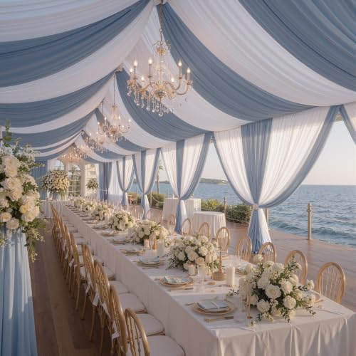 2 Panels 5x20ft Dusty Blue Ceiling Drapes for Wedding Parties, Wrinkle Free Thick Polyester 20ft Extra Long, alternate view 5