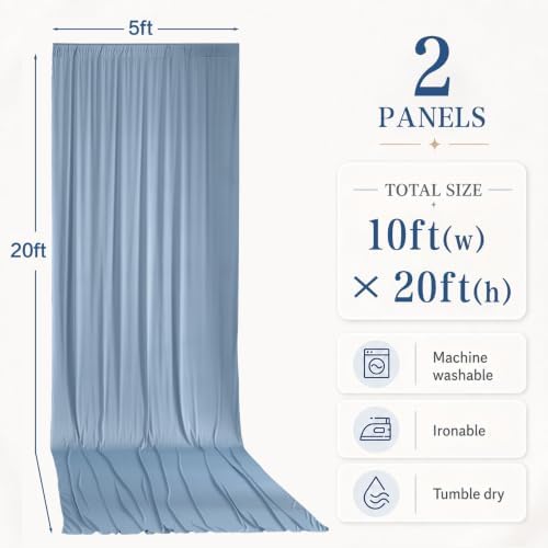 2 Panels 5x20ft Dusty Blue Ceiling Drapes for Wedding Parties, Wrinkle Free Thick Polyester 20ft Extra Long, alternate view 6