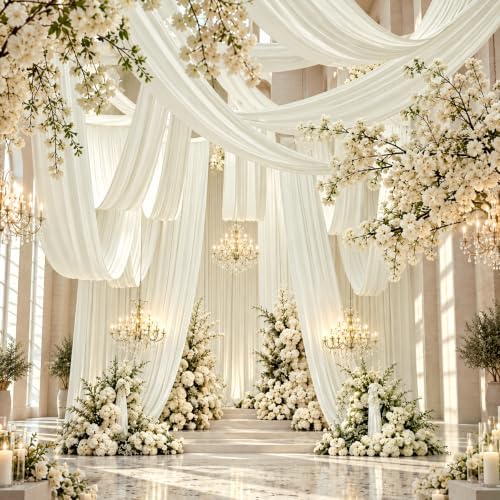 2 Panels 5x40ft Ivory Ceiling Drapes for Wedding Parties, Wrinkle Free Thick Polyester 40ft Extra Long Wedding