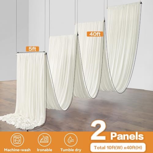 2 Panels 5x40ft Ivory Ceiling Drapes for Wedding Parties, Wrinkle Free Thick Polyester 40ft Extra Long Wedding, alternate