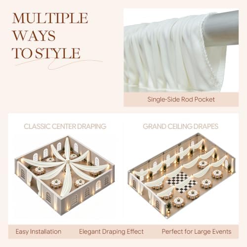 2 Panels 5x40ft Ivory Ceiling Drapes for Wedding Parties, Wrinkle Free Thick Polyester 40ft Extra Long Wedding, alternate