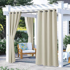 2 Panels Beige Outdoor Curtains for Patio Waterproof, Rustproof Grommet Thermal Insulated Room Darkening Indoor