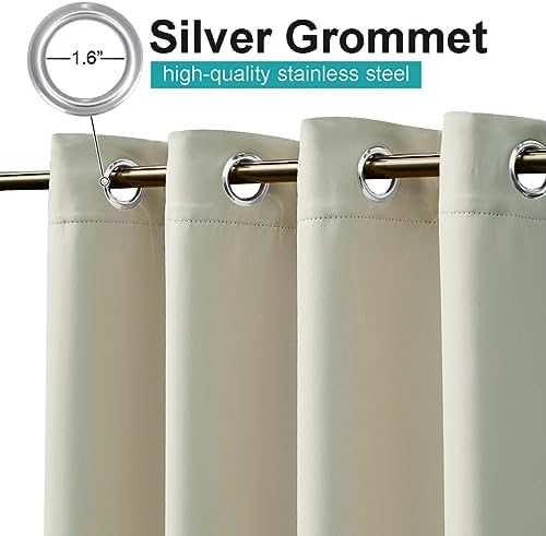 2 Panels Beige Outdoor Curtains for Patio Waterproof, Rustproof Grommet Thermal Insulated Room Darkening Indoor, alternate