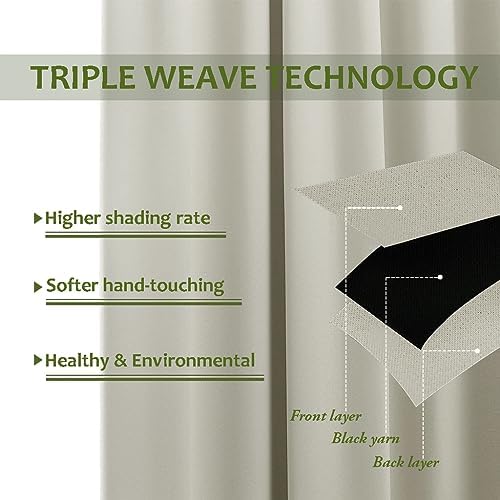 2 Panels Beige Outdoor Curtains for Patio Waterproof, Rustproof Grommet Thermal Insulated Room Darkening Indoor, alternate