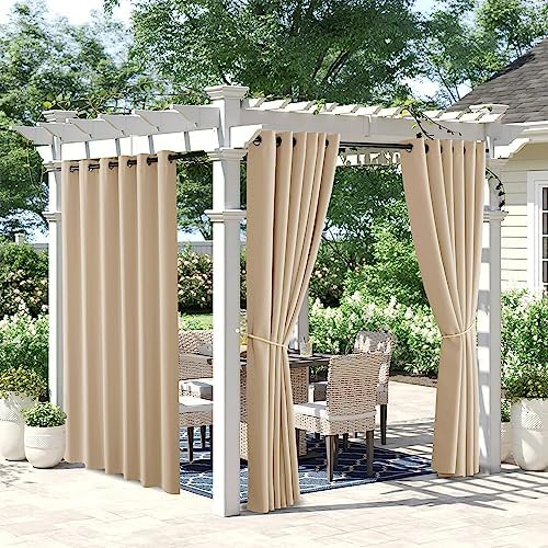 2 Panels Biscotti Beige Outdoor Curtains for Patio Waterproof, Rustproof Grommet Room Darkening Light Blocking