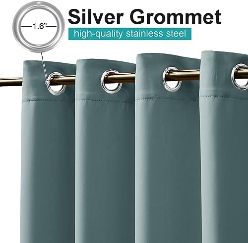 2 Panels Greyish Blue Outdoor Curtains for Patio Waterproof, Thermal Insulated Rustproof Grommet Blackout Indoor, alternate