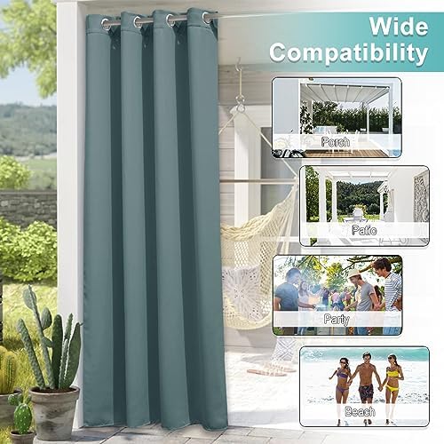 2 Panels Greyish Blue Outdoor Curtains for Patio Waterproof, Thermal Insulated Rustproof Grommet Blackout Indoor, alternate