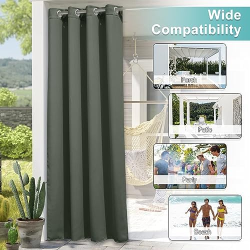 2 Panels Greyish Green Outdoor Curtains for Patio Waterproof 95 inches Long, Thermal Light Blocking Rustproof, alternate view