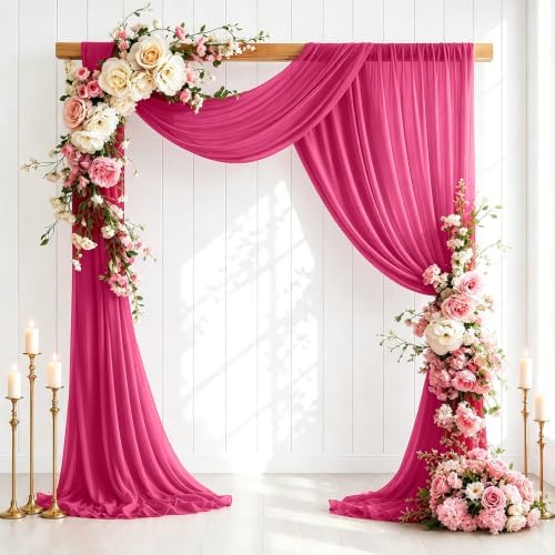 2 Panels Hot Pink Wedding Arch Draping Fabric 29" X 20FT Chiffon Sheer Drapes Backdrop for Wedding Ceremony