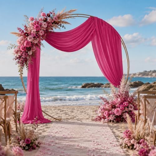 2 Panels Hot Pink Wedding Arch Draping Fabric 29" X 20FT Chiffon Sheer Drapes Backdrop for Wedding Ceremony, alternate view 2