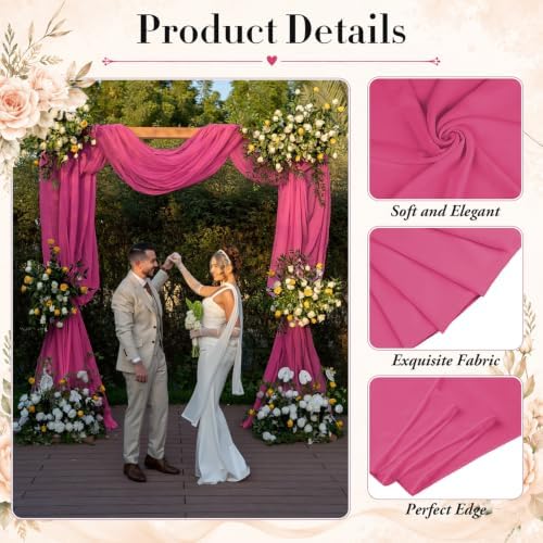 2 Panels Hot Pink Wedding Arch Draping Fabric 29" X 20FT Chiffon Sheer Drapes Backdrop for Wedding Ceremony, alternate view 3