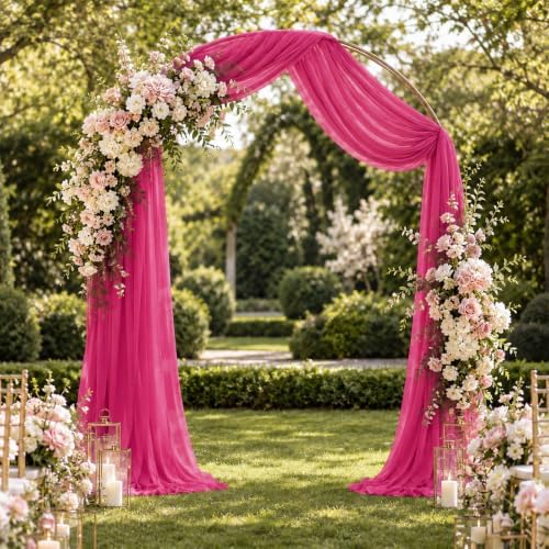 2 Panels Hot Pink Wedding Arch Draping Fabric 29" X 20FT Chiffon Sheer Drapes Backdrop for Wedding Ceremony, alternate view 4