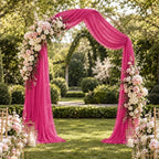 2 Panels Hot Pink Wedding Arch Draping Fabric 29" X 20FT Chiffon Sheer Drapes Backdrop for Wedding Ceremony, alternate view 4