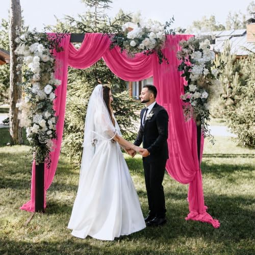 2 Panels Hot Pink Wedding Arch Draping Fabric 29" X 20FT Chiffon Sheer Drapes Backdrop for Wedding Ceremony, alternate view 5