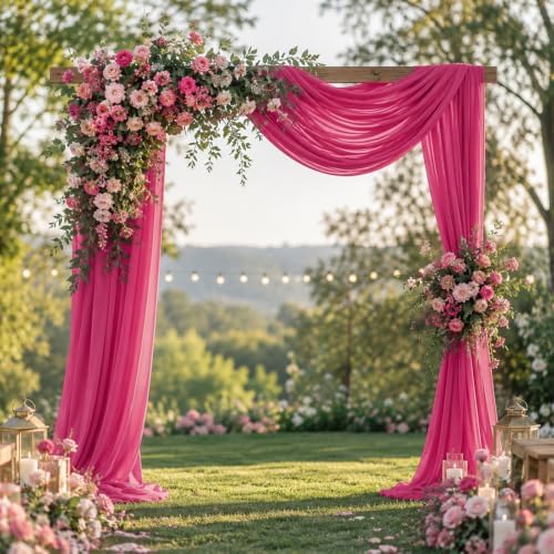 2 Panels Hot Pink Wedding Arch Draping Fabric 29" X 20FT Chiffon Sheer Drapes Backdrop for Wedding Ceremony, alternate view 6