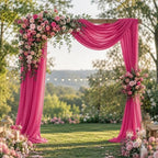 2 Panels Hot Pink Wedding Arch Draping Fabric 29" X 20FT Chiffon Sheer Drapes Backdrop for Wedding Ceremony, alternate view 6