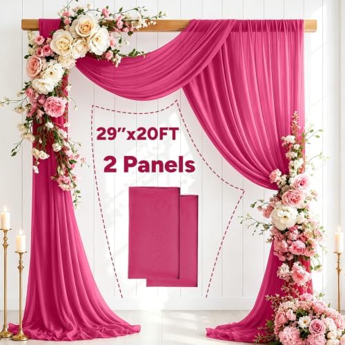 2 Panels Hot Pink Wedding Arch Draping Fabric 29" X 20FT Chiffon Sheer Drapes Backdrop for Wedding Ceremony, alternate view 7