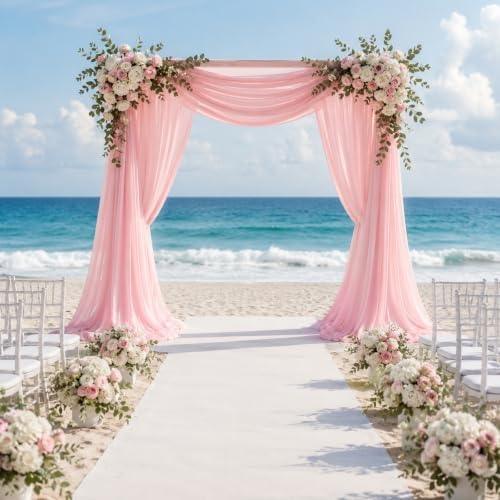 2 Panels Light Pink Wedding Arch Draping Fabric 29" X 20FT Sheer Chiffon Drapes Bridal Baby Shower Backdrop for, alternate