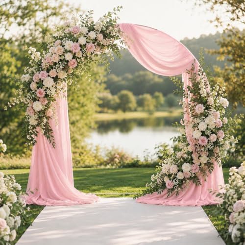 2 Panels Light Pink Wedding Arch Draping Fabric 29" X 20FT Sheer Chiffon Drapes Bridal Baby Shower Backdrop for, alternate