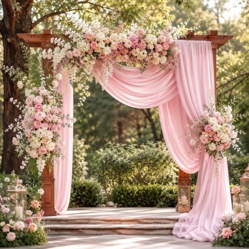 2 Panels Light Pink Wedding Arch Draping Fabric 29" X 20FT Sheer Chiffon Drapes Bridal Baby Shower Backdrop for, alternate