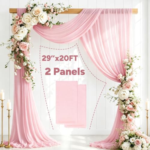 2 Panels Light Pink Wedding Arch Draping Fabric 29" X 20FT Sheer Chiffon Drapes Bridal Baby Shower Backdrop for, alternate