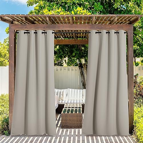 2 Panels Natural Outdoor Curtains for Patio Waterproof, Thermal Insulated Rustproof Grommet Light Blocking, alternate view 2