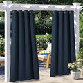 2 Panels Navy Blue Outdoor Curtains for Patio Waterproof, Silver Stainless Steel Grommet Light Blocking Thermal