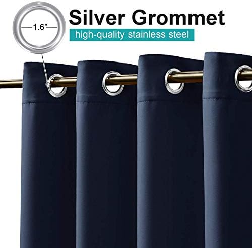 2 Panels Navy Blue Outdoor Curtains for Patio Waterproof, Silver Stainless Steel Grommet Light Blocking Thermal, alternate