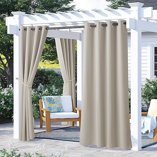 2 Panels Outdoor Curtains for Patio Waterproof, Rustproof Grommet Cold & Light Blocking Drapes Thermal Insulated