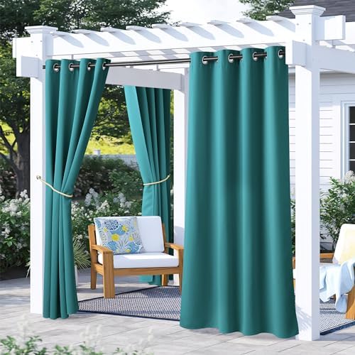2 Panels Outdoor Patio Curtains Waterproof 72 inches Long, Rustproof Grommet Pergola Curtains Thermal Curtains
