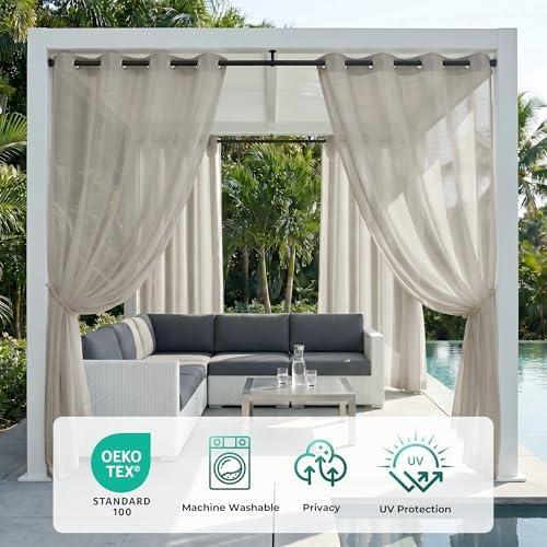 2 Panels Outdoor Sheer Curtains for Patio Waterproof with Grommet, alternate view 2