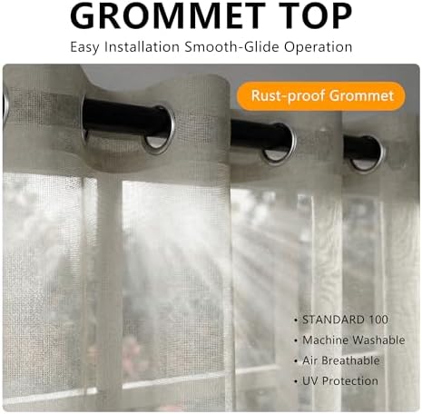 2 Panels Outdoor Sheer Curtains for Patio Waterproof with Grommet, alternate view 4