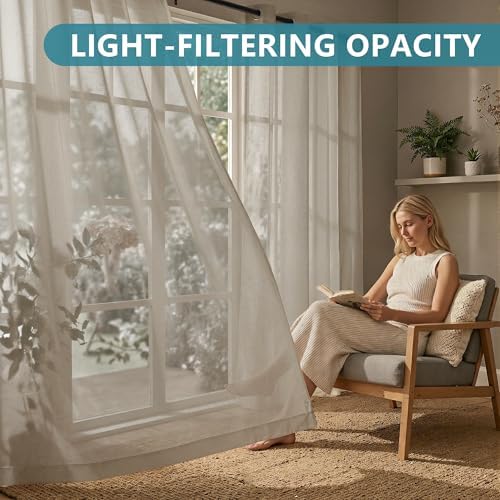 2 Panels Outdoor Sheer Curtains for Patio Waterproof with Grommet, alternate view 5