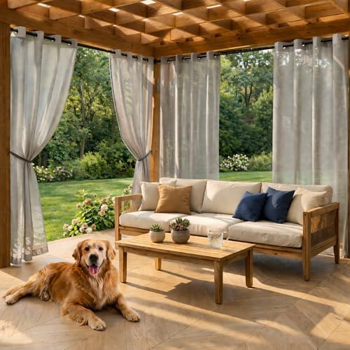 2 Panels Outdoor Sheer Curtains for Patio Waterproof with Grommet, alternate view 6
