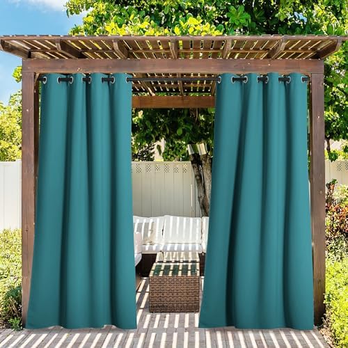 2 Panels Peacock Teal Outdoor Curtains for Patio Waterproof 108" Long, Triple Weave Rustproof Grommet Thermal, alternate view
