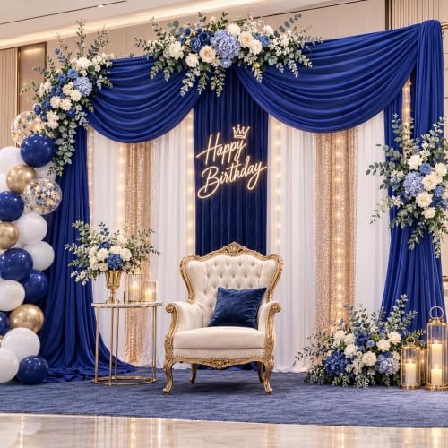 2 Panels Royal Blue Wedding Arch Draping Fabric 29" X 20FT Sheer Chiffon Drapes Bridal Baby Shower Backdrop for, alternate