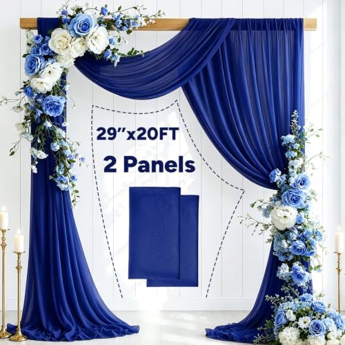 2 Panels Royal Blue Wedding Arch Draping Fabric 29" X 20FT Sheer Chiffon Drapes Bridal Baby Shower Backdrop for, alternate